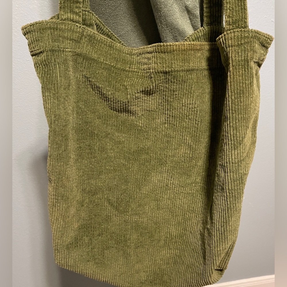 Unbranded Green Corduroy Tote Bag Purse 17x25 Shoulder Strap Boho Grunge Hippie - Picture 2 of 11